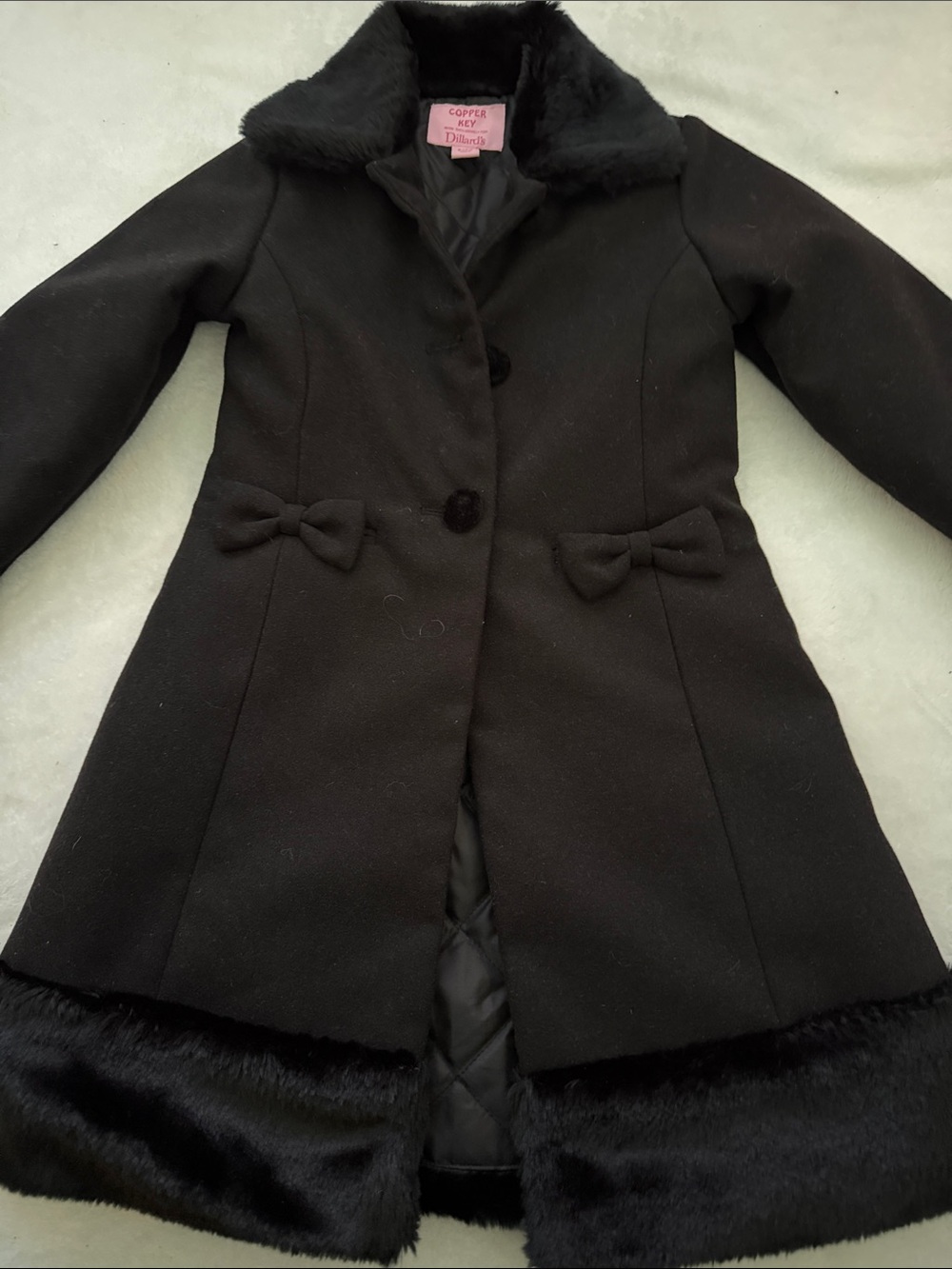Cotton Candy Black Girls' Faux-Fur Trim Trench Coat
